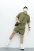 Nhật bản dụng cụ giản dị lỏng dây kéo ngắn tay áo jumpsuit retro của nam giới jumpsuit 3 quần short màu hip hop triều