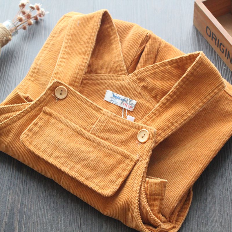 Yellowgirl corduroy rompers 2021 spring new pattern Big pocket children easy rompers foreign trade Children's wear