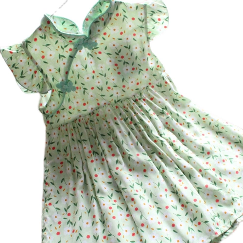 Платье, детское хлопковое ципао, детская юбка, в западном стиле, цветочный принт, китайский стиль, детская одежда
