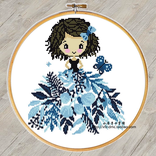 Little House Cross Stitch подлинная DMC Line Flower Girl Series Simple Gift Dired Dired Circular Diy Hanging Painting