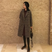 Zhang Jingyi 2018 mùa đông phiên bản mới của Hàn Quốc với áo khoác len kẻ sọc dài tay nữ rộng rãi
