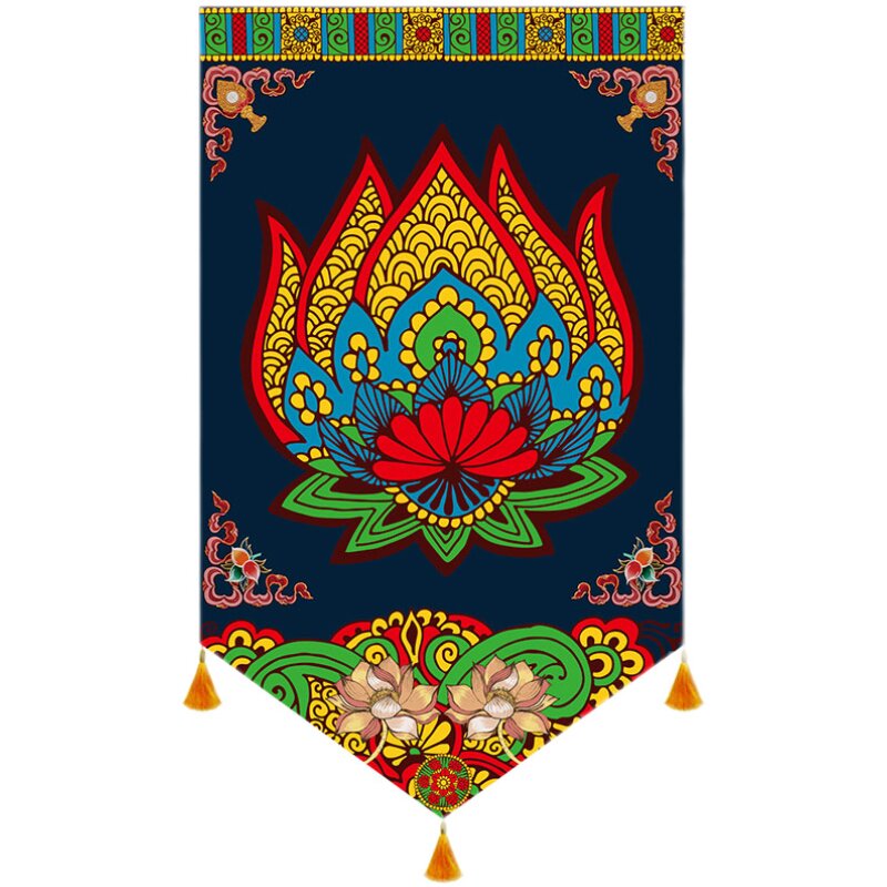 Südost asiatischer Buddhismus dekorativer Vorhang thailändischer indischer malaysischer Stil Restaurant dekoration Halle Dreieck Flagge Display Vorhang – Detail 5