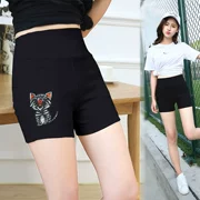 Quần short cạp cao màu đen nữ thêu hình mèo con có kích thước lớn mặc quần legging bó sát 2018 thu đông mới