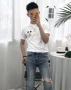 Quăn nam 2019 Mùa hè Mới Áo phông in hình Mickey ngắn tay Áo thun cotton retro Hàn Quốc hoang dã - Áo phông dài áo thun hàng hiệu