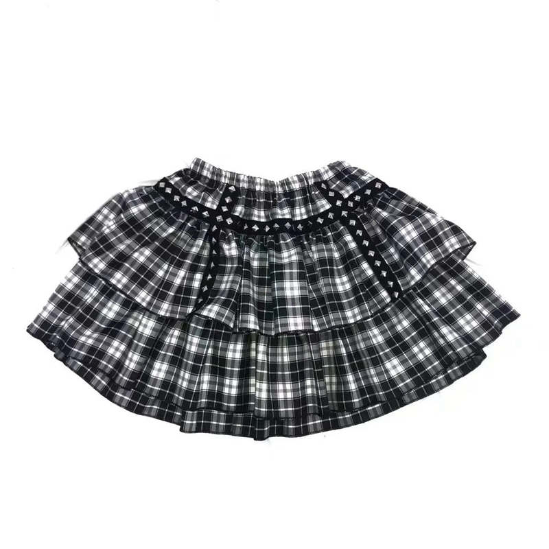 Black And White Plaid Skirtsolar system Soft girl lovely Harajuku Sweet cool handsome Academic atmosphere jk lattice Close your waist Show thin camisole lace skirt