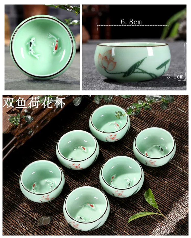 Ceramic tea cup, tea set, hand painting, carp