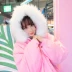 Áo khoác bông nữ khoác ngoài rộng rãi lông cổ áo phiên bản Hàn Quốc sang trọng màu hồng ngọt ngào ấm áp dày áo khoác dày