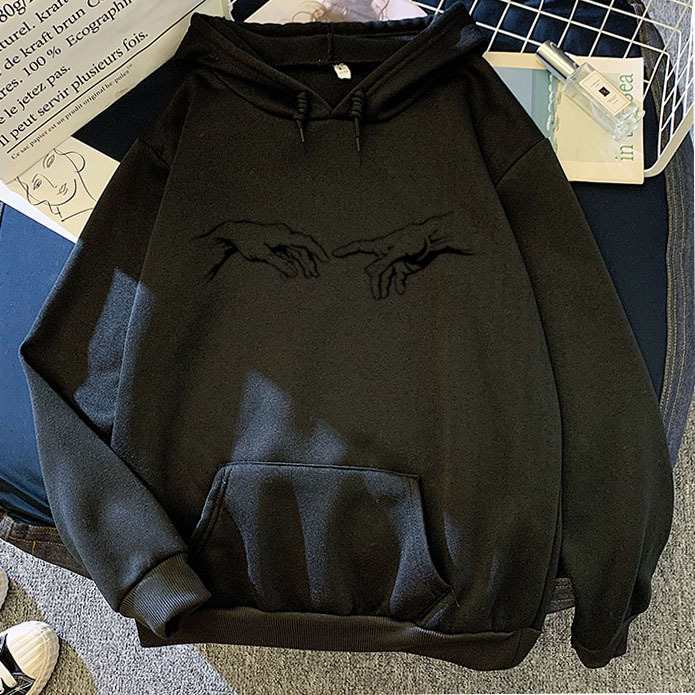 Blackparagraph pinkycolor  Sweatshirt Sketch Adam Hand of printing pattern Versatile personality Hooded Sweater Two rise beat