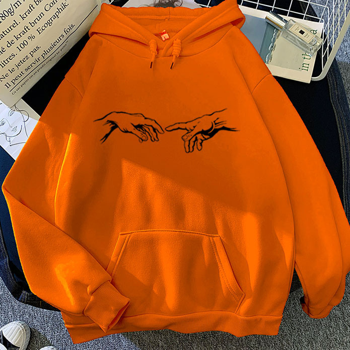 Orangeparagraph pinkycolor  Sweatshirt Sketch Adam Hand of printing pattern Versatile personality Hooded Sweater Two rise beat