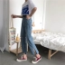 Hàn Quốc phiên bản của mùa hè mới quần jean của phụ nữ mỏng quần chân chia lỗ cao eo quần denim quần thẳng quần thủy triều quần jean ống rộng nữ Quần jean