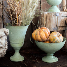 Декоративные горшки 【掬涵】大型铁艺高脚杯花器花盆 装饰收纳复古tiffany蓝杂货花园