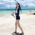 Mùa xuân nóng tắm phù hợp với Hàn Quốc bảo thủ kem chống nắng dài tay cao eo đồ bơi nữ chia tam giác giảm béo bụng thể thao đồ bơi bikini 2 mảnh màu trắng Bộ đồ bơi hai mảnh