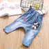Cô gái mùa hè 2018 mới của Hàn Quốc jeans bé puppy pattern off quần trẻ em loose quần dài Quần jean