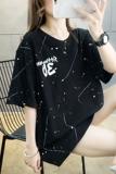 Длинная хлопковая футболка с коротким рукавом, жакет для влюбленных, большой размер, средней длины, в корейском стиле
