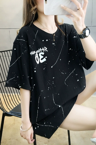 Длинная хлопковая футболка с коротким рукавом, жакет для влюбленных, большой размер, средней длины, в корейском стиле