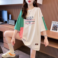 Длинная летняя футболка с коротким рукавом, топ, средней длины, большой размер, в корейском стиле, по фигуре