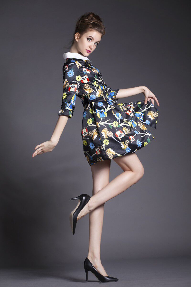 欧洲站连衣裙 2015春装新款 时尚修身高端复古印花小香风打底裙