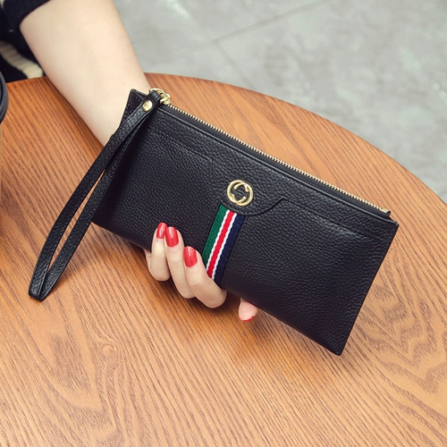 Кожаный длинный бумажник, ультратонкая модная сумка через плечо, кошелек с молнией, 2020, в корейском стиле, воловья кожа, из натуральной кожи