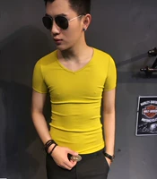 2018 mới cổ gà hình trái tim áo thun nam tay ngắn bó sát màu rắn v-cổ áo sơ mi nam trẻ trung áo polo gucci