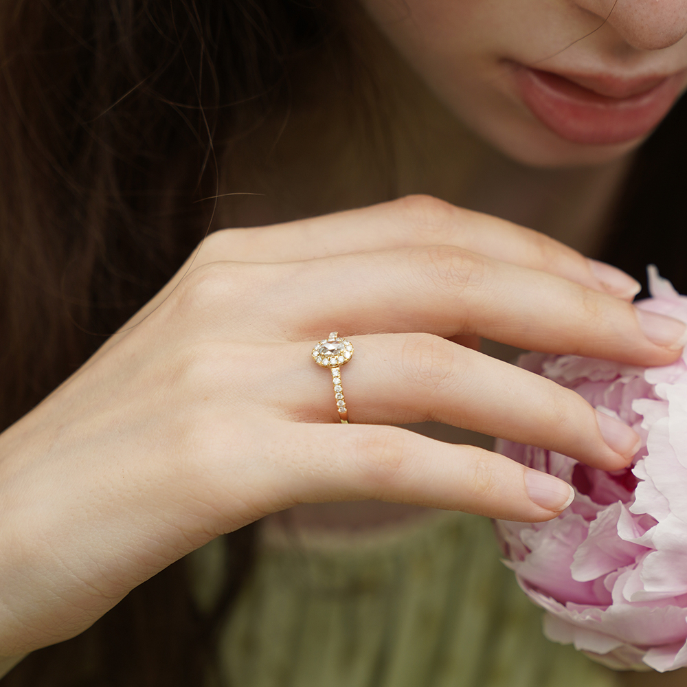 Texas Rose/Homemade 20-minute Rose Cut Egg-shaped Diamond Ring 18K Gold Shaped Diamond Before 6: 00 a.m.