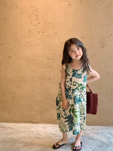 Пляжное платье, детская летняя длинная юбка, детская одежда, 2023, в корейском стиле, в цветочек