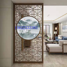 Резная перегородка 新中式不锈钢玫瑰金属屏风隔断客厅现代时尚雕花玄关镂空镜面拉丝
