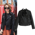 Da phụ nữ đoạn ngắn mùa xuân và mùa thu pu leather jacket thời trang Hàn Quốc kích thước lớn cơ thể phụ nữ ve áo xe máy sinh viên áo khoác da áo da lộn zara Quần áo da