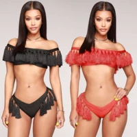 2018 Châu Âu và Hoa Kỳ Người mẫu bùng nổ diện bikini tua rua màu rắn AliExpress nữ áo tắm gợi cảm ống top bikini áo tắm đi biển - Bikinis quần tắm biển