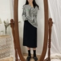 Mùa thu Hàn Quốc thư của phụ nữ in áo len trùm đầu thời trang phù hợp với + cao eo phần dài váy hai mảnh chân váy kẻ caro