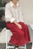 Mùa thu Hàn Quốc retro chic phần ngắn dài tay áo set + ren cao eo điểm sóng váy hai mảnh nữ