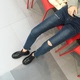 Mùa xuân Hàn Quốc Slim Thin Holes Jeans Quần đùi nữ cao hoang dã căng bút chì Quần sinh viên thời trang nữ 2021 Quần jean