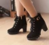 Mùa thu và mùa đông cộng với nhung ngắn khởi động màu đen dày với cao gót hoang dã OL giày của phụ nữ Hàn Quốc phiên bản của Martin khởi động Giày ống