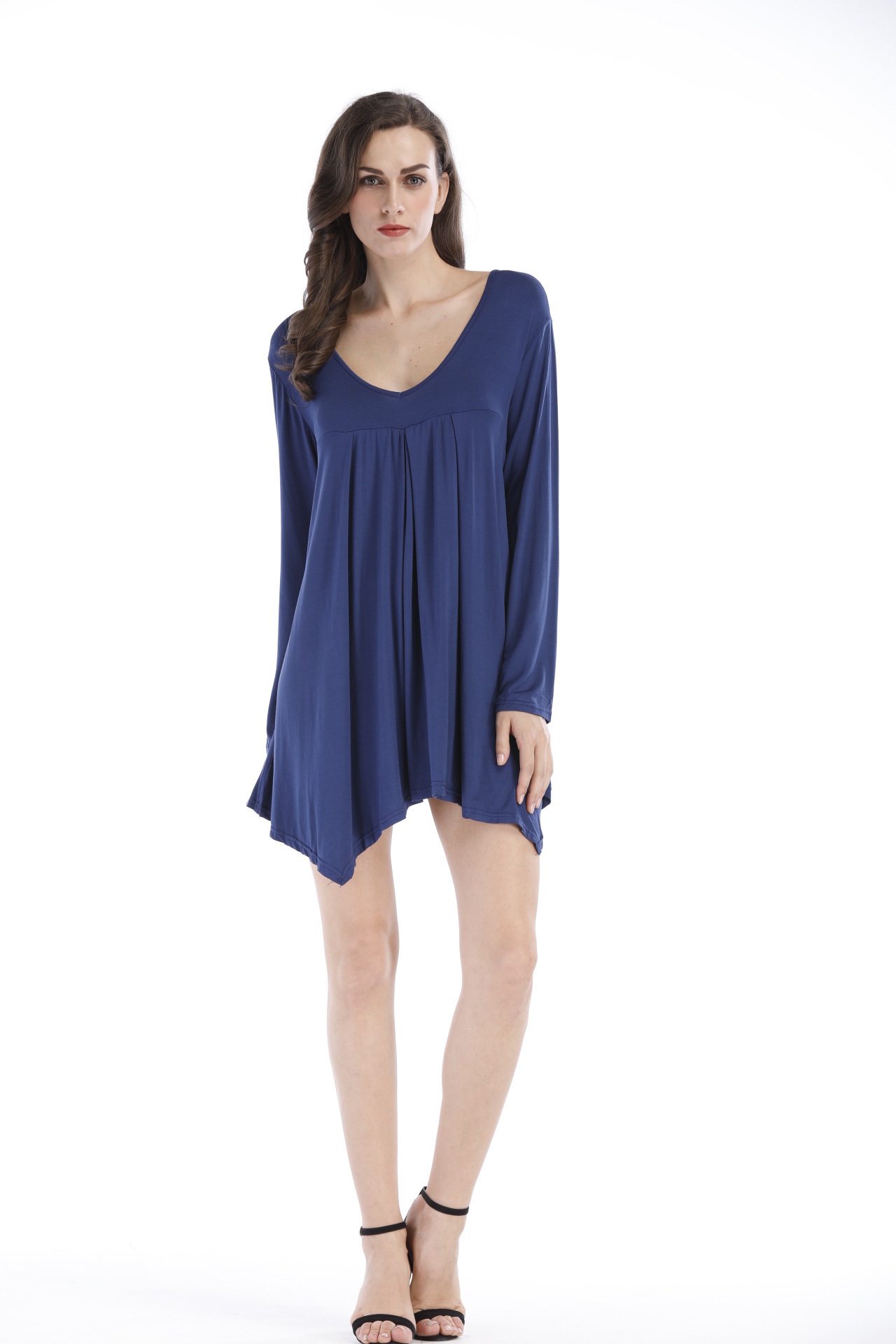 jb16705# 2018亚马逊秋新款欧美女装大v领长袖宽松打底t恤衫