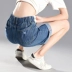 Đàn hồi eo của phụ nữ quần short jeans 2018 mùa hè lỏng mỏng đàn hồi năm quần kích thước lớn lỗ ống túm chân rộng Quần jean