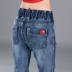 Mùa xuân mới cao eo jeans của phụ nữ quần đàn hồi eo cộng với chất béo kích thước lớn lỏng thường quần hậu cung chân quần
