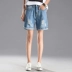 Đàn hồi eo của phụ nữ quần short jeans 2018 mùa hè lỏng mỏng đàn hồi năm quần kích thước lớn lỗ ống túm chân rộng quan jean nu Quần jean