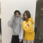 Mùa thu của phụ nữ Hàn Quốc phiên bản của Harajuku gió tay áo ba thanh sọc sinh viên dài tay áo len trùm đầu những người yêu thích áo sơ mi áo khoác đôi nam nữ