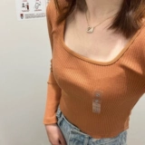 Uniqlo, лонгслив, короткая базовая приятная телу футболка, (в наличии на складе), квадратный вырез