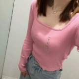 Uniqlo, лонгслив, короткая базовая приятная телу футболка, (в наличии на складе), квадратный вырез