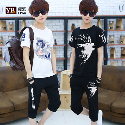 Thanh niên thể thao phù hợp với chàng trai mùa hè junior học sinh trung học Hàn Quốc phiên bản của xu hướng của hai bộ thường ngắn tay 7 quần Bộ đồ