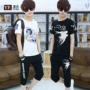 Thanh niên thể thao phù hợp với chàng trai mùa hè junior học sinh trung học Hàn Quốc phiên bản của xu hướng của hai bộ thường ngắn tay 7 quần đồ bộ kiểu
