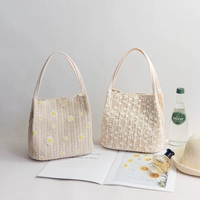 Ведро, соломенная небольшая сумка для отдыха, коллекция 2022, в цветочек, в корейском стиле