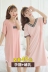 Cho con bú nightdress mùa hè mỏng phụ nữ mang thai có thể mặc cotton ngắn tay áo lỏng sau sinh ăn đồ ngủ tháng quần áo váy ngủ 2 dây Đêm đầm