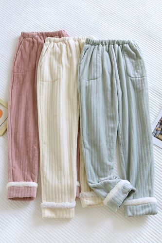 Демисезонные фланелевые коралловые бархатные штаны для отдыха, увеличенная толщина