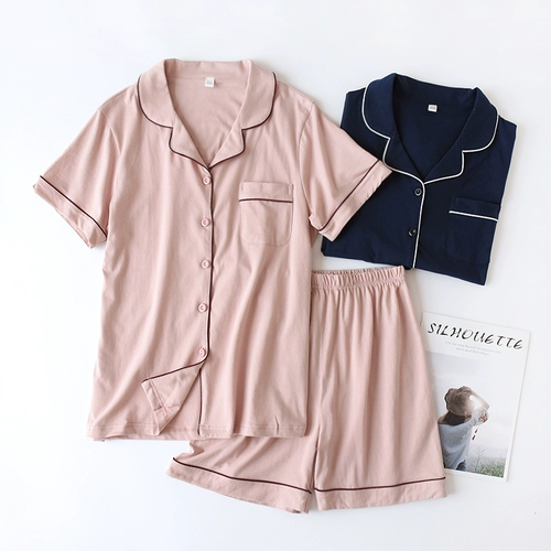 Японская летняя трикотажная пижама, тонкие цветные шорты для влюбленных, комплект, короткий рукав