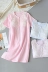 Váy ngủ liền thân màu Nhật Bản có đệm ngực ngắn tay ren nữ mùa hè cotton hai lớp gạc mỏng đồ ngủ có thể tháo rời - Đêm đầm
