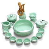 Чайный сервиз, глина, сине-белый комплект, чашка, заварочный чайник, ручная роспись