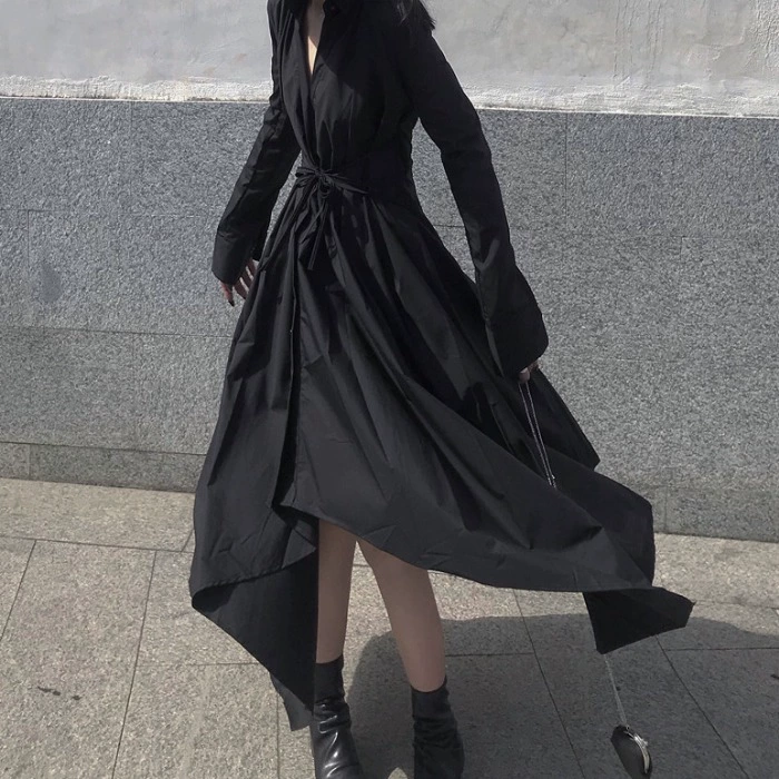 Yoji Yamamoto, quần áo nữ sẫm màu, đi chơi xuân mới 2021, mặc váy dài, áo dài nữ, áo dài học sinh - Váy dài