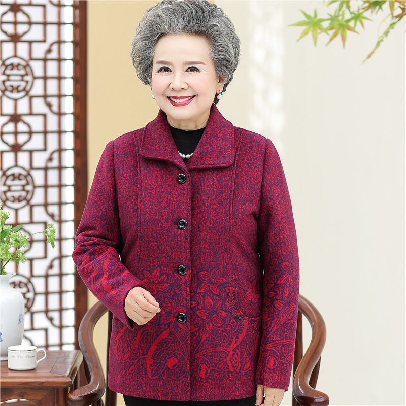 Red Coataged Women's wear 60 year 70 spring and autumn Tang costume Cardigan loose coat Granny Costume spring clothes old lady Lapel Put on your clothes 80