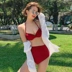Hàn Quốc mới gợi cảm chia đôi bikini đỏ size ngực gợi cảm tụ tập eo cao che bụng áo tắm mỏng nữ - Bikinis Bikinis
